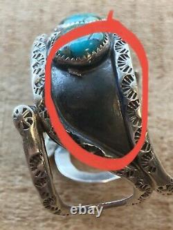 Vintage Navajo Sterling Silver And Turquoise Cuff Bracelet Missing Piece On Side