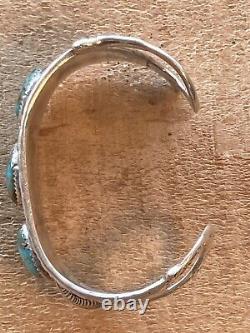 Vintage Navajo Sterling Silver And Turquoise Cuff Bracelet Missing Piece On Side