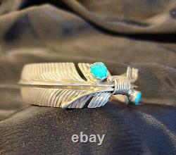 Vintage Navajo Sterling Silver And Turquoise stamped (Milton Sr.) Bracelet