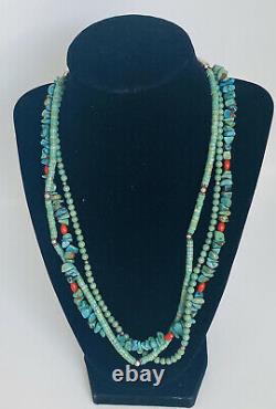 Vintage Navajo Sterling Silver Bead Turquoise Heishi Nugget Necklace 21