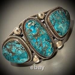 Vintage Navajo Sterling Silver Bisbee Turquoise Mine Bracelet
