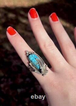 Vintage Navajo Sterling Silver Bisbee Turquoise Ring