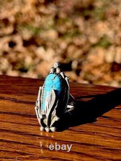 Vintage Navajo Sterling Silver Bisbee Turquoise Ring