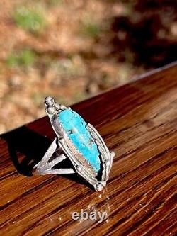 Vintage Navajo Sterling Silver Bisbee Turquoise Ring