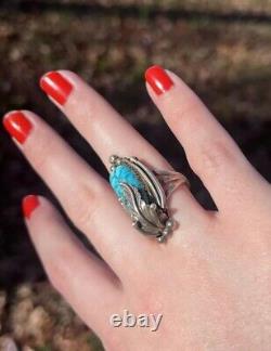 Vintage Navajo Sterling Silver Bisbee Turquoise Ring