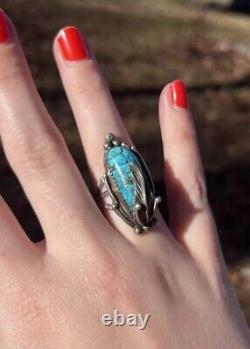 Vintage Navajo Sterling Silver Bisbee Turquoise Ring