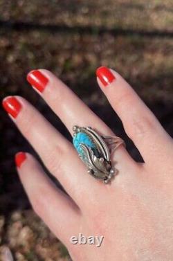 Vintage Navajo Sterling Silver Bisbee Turquoise Ring