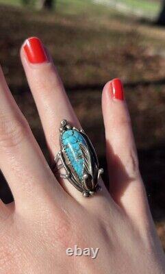 Vintage Navajo Sterling Silver Bisbee Turquoise Ring