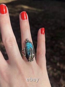 Vintage Navajo Sterling Silver Bisbee Turquoise Ring