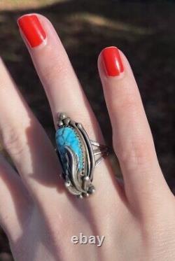 Vintage Navajo Sterling Silver Bisbee Turquoise Ring