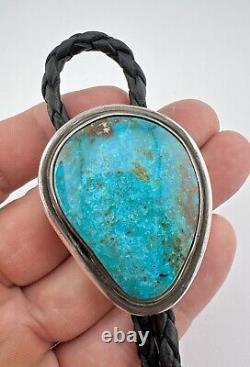 Vintage Navajo Sterling Silver Blue Gem Turquoise Bolo Tie 2