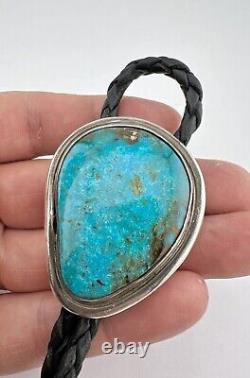 Vintage Navajo Sterling Silver Blue Gem Turquoise Bolo Tie 2