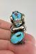 Vintage Navajo Sterling Silver Blue Gem Turquoise Stamped 3D Ring 19g