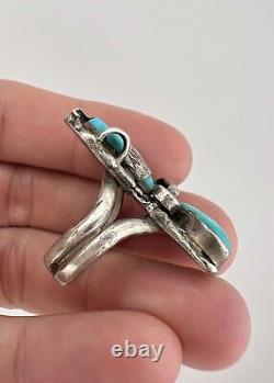 Vintage Navajo Sterling Silver Blue Gem Turquoise Stamped 3D Ring 19g