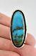 Vintage Navajo Sterling Silver Blue Royston Turquoise Long Ring 1 5/8