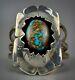 Vintage Navajo Sterling Silver Boulder Turquoise Shadow Box Cuff Bracelet SOLID