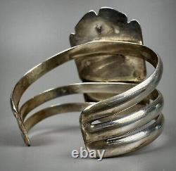 Vintage Navajo Sterling Silver Boulder Turquoise Shadow Box Cuff Bracelet SOLID