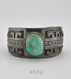 Vintage Navajo Sterling Silver Carico Lake Turquoise Maze Overlay Cuff Bracelet