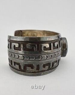 Vintage Navajo Sterling Silver Carico Lake Turquoise Maze Overlay Cuff Bracelet