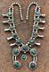 Vintage Navajo Sterling Silver Carico Lake Turquoise Squash Blossom Necklace 23