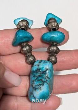 Vintage Navajo Sterling Silver Chunky Natural Turquoise Nuggets 16 Necklace