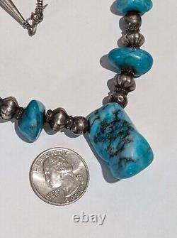 Vintage Navajo Sterling Silver Chunky Natural Turquoise Nuggets 16 Necklace