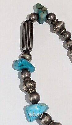 Vintage Navajo Sterling Silver Chunky Natural Turquoise Nuggets 16 Necklace