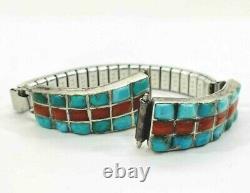 Vintage Navajo Sterling Silver Coral Turquoise Watch Band Tips Gw2