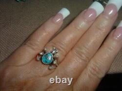 Vintage Navajo Sterling Silver Cortez Turquoise rare Spider ring size 7 and 7.5