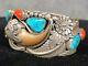 Vintage Navajo Sterling Silver Cuff Bear Claw Turquoise Sterling Silver