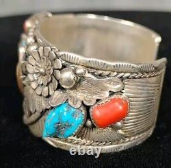 Vintage Navajo Sterling Silver Cuff Bear Claw Turquoise Sterling Silver