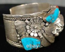 Vintage Navajo Sterling Silver Cuff Bear Claw Turquoise Sterling Silver