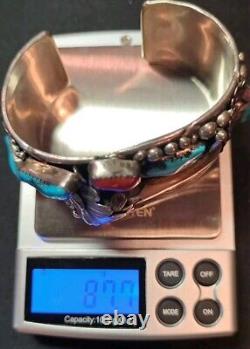 Vintage Navajo Sterling Silver Cuff Bear Claw Turquoise Sterling Silver