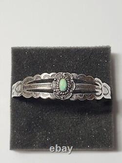 Vintage Navajo Sterling Silver Cuff Bracelet Turquoise Singed Silver Arrow