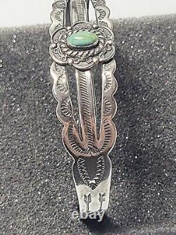 Vintage Navajo Sterling Silver Cuff Bracelet Turquoise Singed Silver Arrow