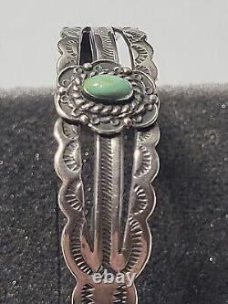 Vintage Navajo Sterling Silver Cuff Bracelet Turquoise Singed Silver Arrow