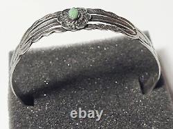 Vintage Navajo Sterling Silver Cuff Bracelet Turquoise Singed Silver Arrow