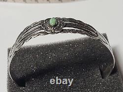 Vintage Navajo Sterling Silver Cuff Bracelet Turquoise Singed Silver Arrow