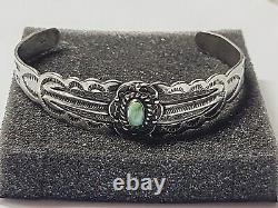 Vintage Navajo Sterling Silver Cuff Bracelet Turquoise Singed Silver Arrow