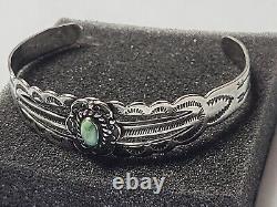 Vintage Navajo Sterling Silver Cuff Bracelet Turquoise Singed Silver Arrow