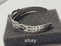 Vintage Navajo Sterling Silver Cuff Bracelet Turquoise Singed Silver Arrow