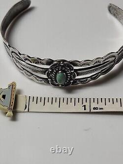 Vintage Navajo Sterling Silver Cuff Bracelet Turquoise Singed Silver Arrow