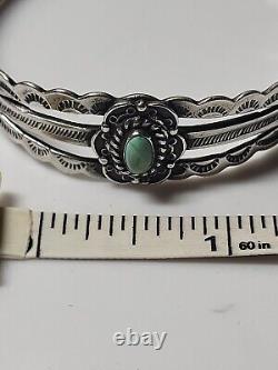 Vintage Navajo Sterling Silver Cuff Bracelet Turquoise Singed Silver Arrow