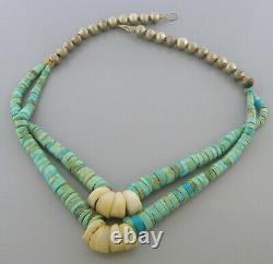 Vintage Navajo Sterling Silver Double Strand Royston Turquoise Necklace