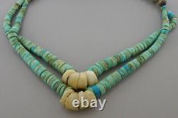 Vintage Navajo Sterling Silver Double Strand Royston Turquoise Necklace