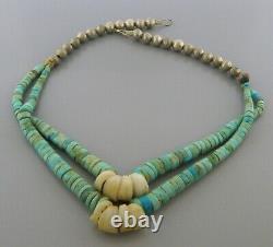 Vintage Navajo Sterling Silver Double Strand Royston Turquoise Necklace