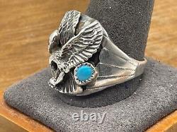 Vintage Navajo Sterling Silver Eagle withTurquoise and Coral Ring Size 13-2353.24