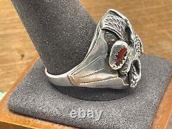 Vintage Navajo Sterling Silver Eagle withTurquoise and Coral Ring Size 13-2353.24