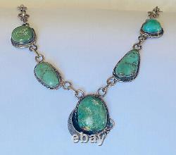 Vintage Navajo Sterling Silver Five Stone Turquoise Link Chain Necklace 19