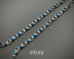 Vintage Navajo Sterling Silver Gem Turquoise Squash Blossom Cluster Necklace